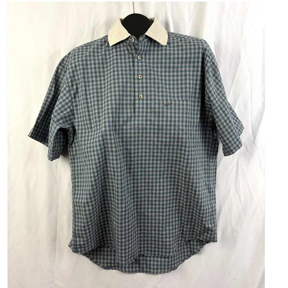 Vtg 1996 Greg Norman Collection Plaid Golf Polo Shirt M Blue Short Sleeve‎ NWT